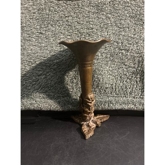 2pc Ornate Brass Sprouted Floral Bud Vase Victorian Trumpet Flower - Picture 4 of 10